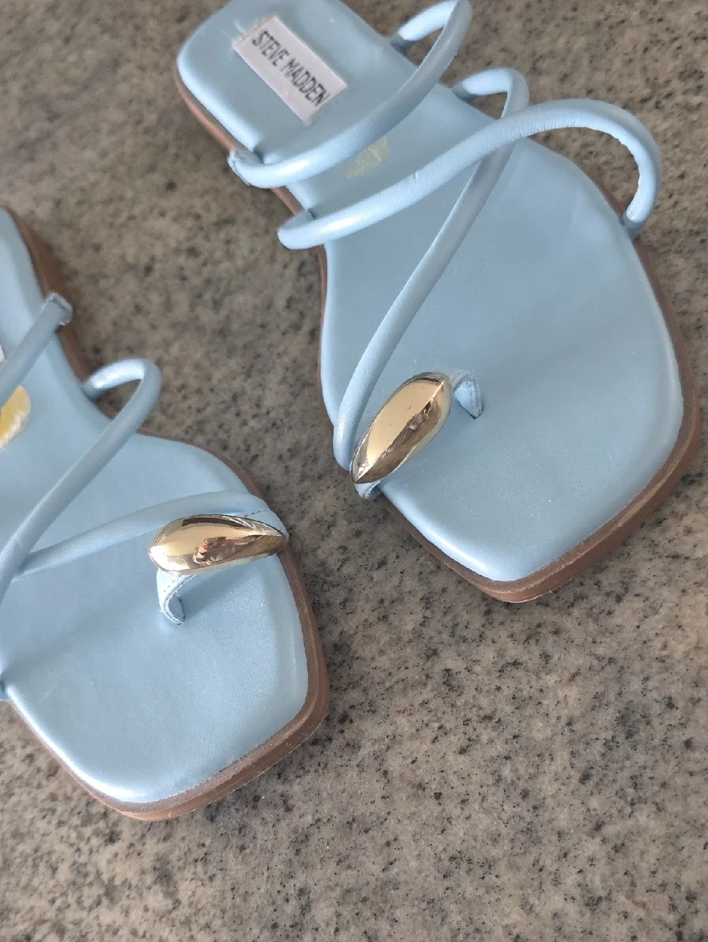 Steve Madden Pale Blue Strappy Toe-Loop Sandals with Gold Accent - Picture 4 of 5